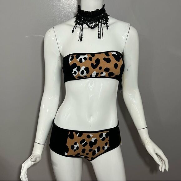 NWT Michael Kors Leopard Print Bandeau Bikini - 6 - Picture 6 of 16